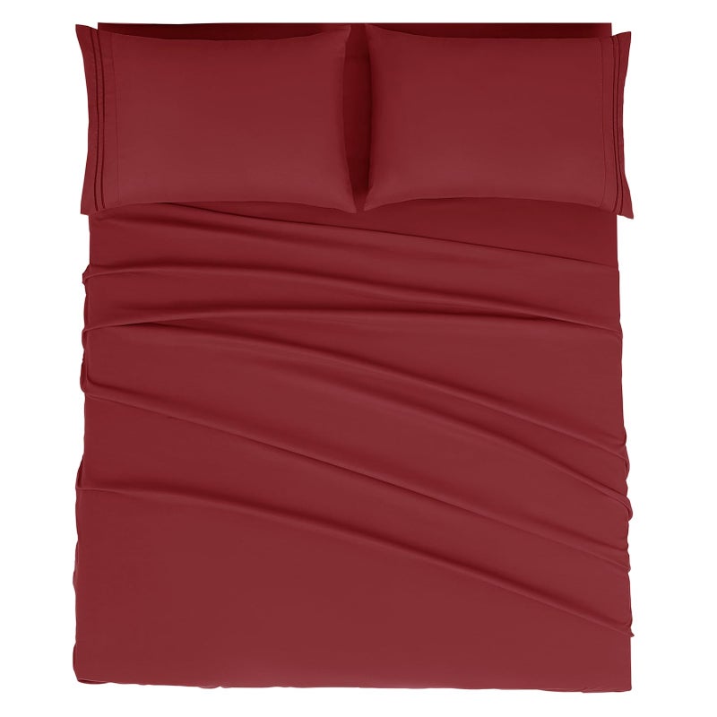 Mejoroom King Size Bed Sheet Set - Hotel Luxury 1800 Bedding Sheets & Pillowcases - 16" Deep Pocket Fitted Sheet, Soft, Breathable, Wrinkle & Fade Resistant - 4 Piece(King, Burgundy) - Image 1
